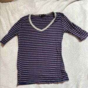 American Dream Blue and White Fitted 3/4 Sleeve Tee